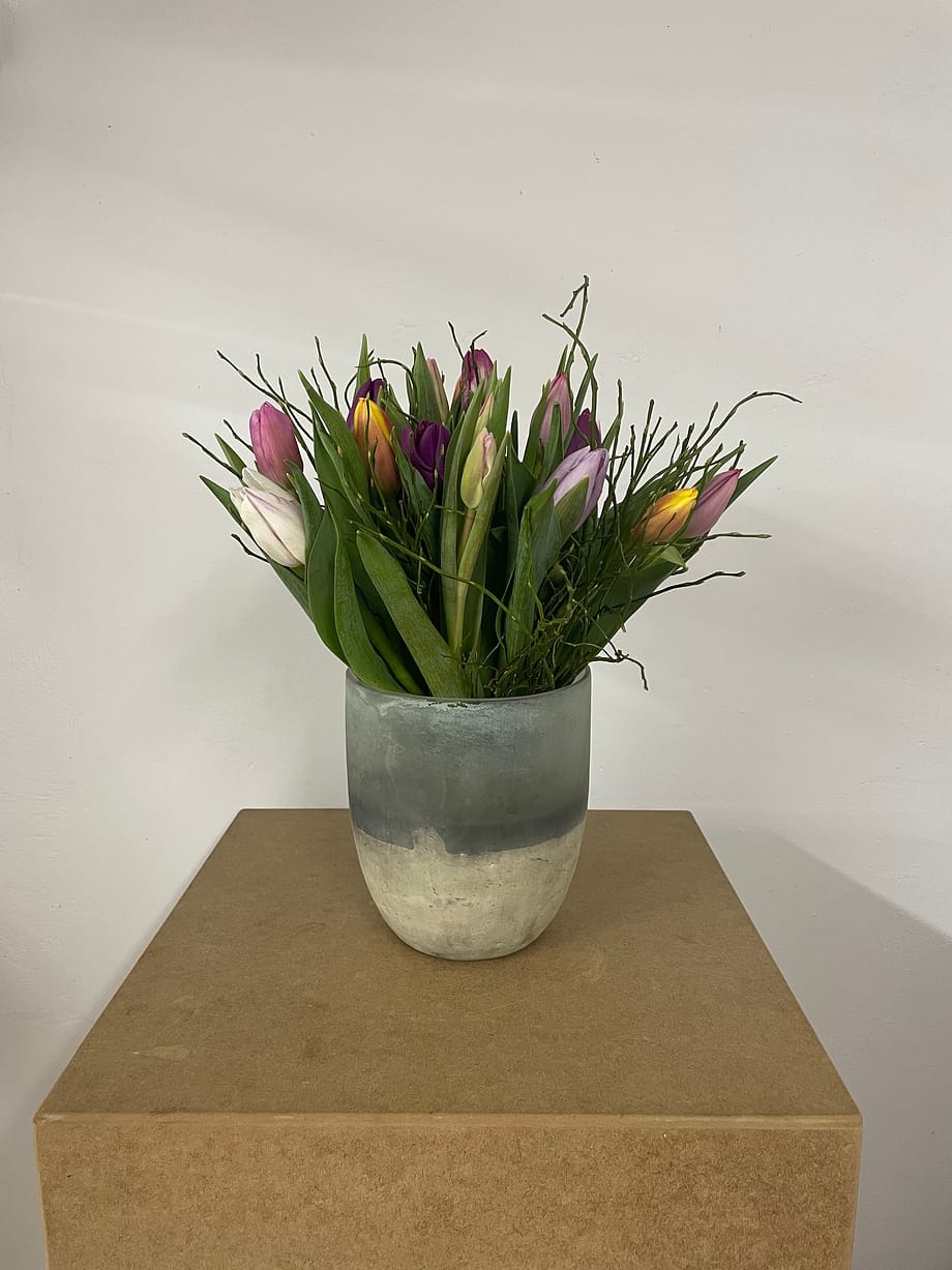 Bunter Tulpenstrauß mit Heidelbeere
